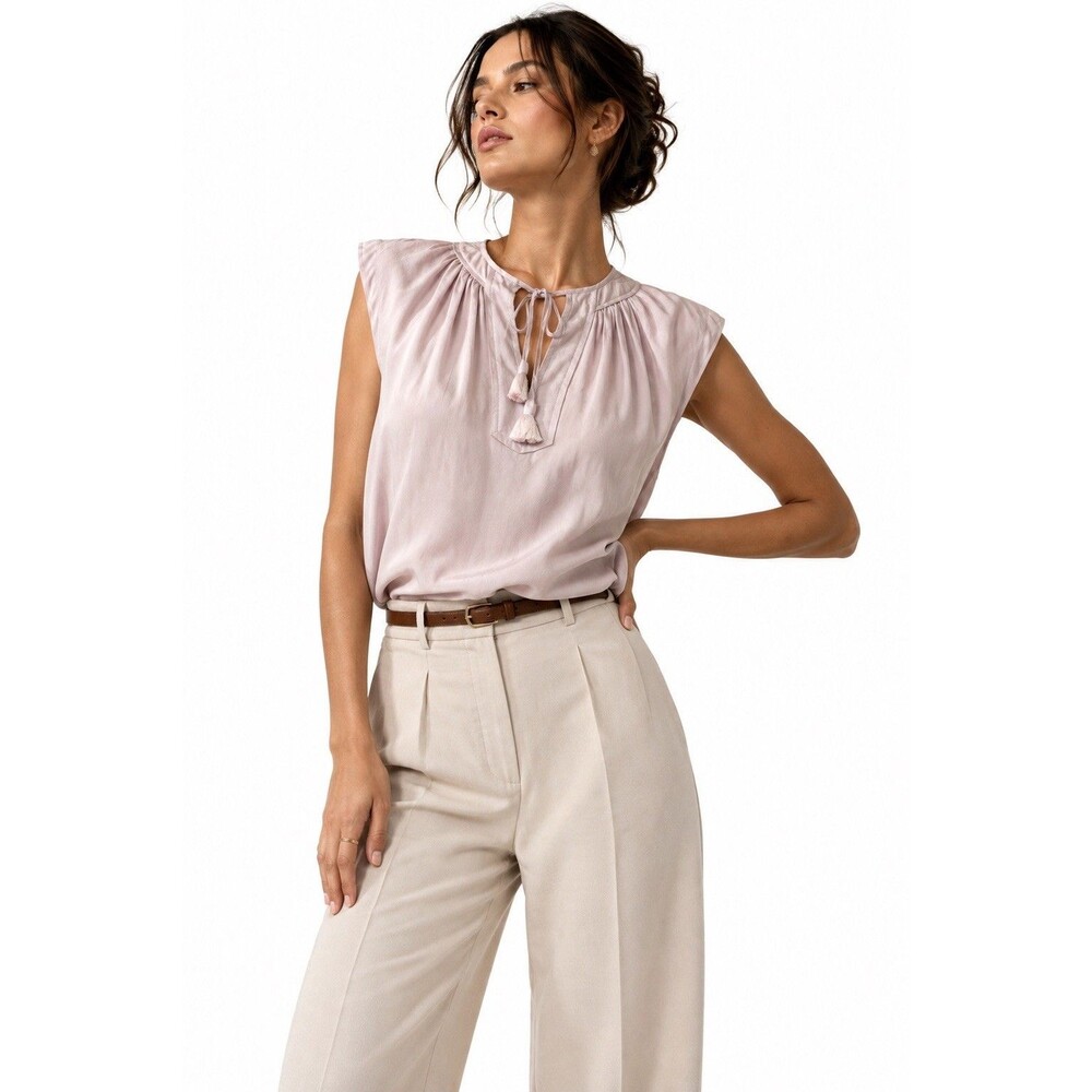 Rebecca Taylor 100% Silk Lilac Blush Pink Tie Neck Sleeveless Blouse Size 8